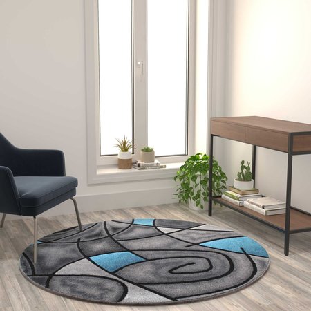 FLASH FURNITURE Blue 5' x 5' Round Abstract Design Area Rug ACD-RGTRZ860-55-BL-GG